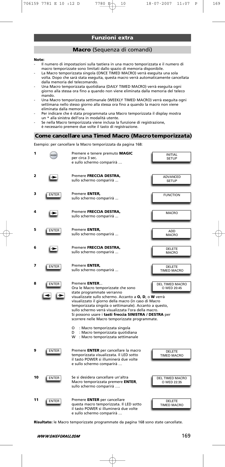 Funzioni extra macro (sequenza di comandi) | One for All URC-7781 User Manual | Page 170 / 319