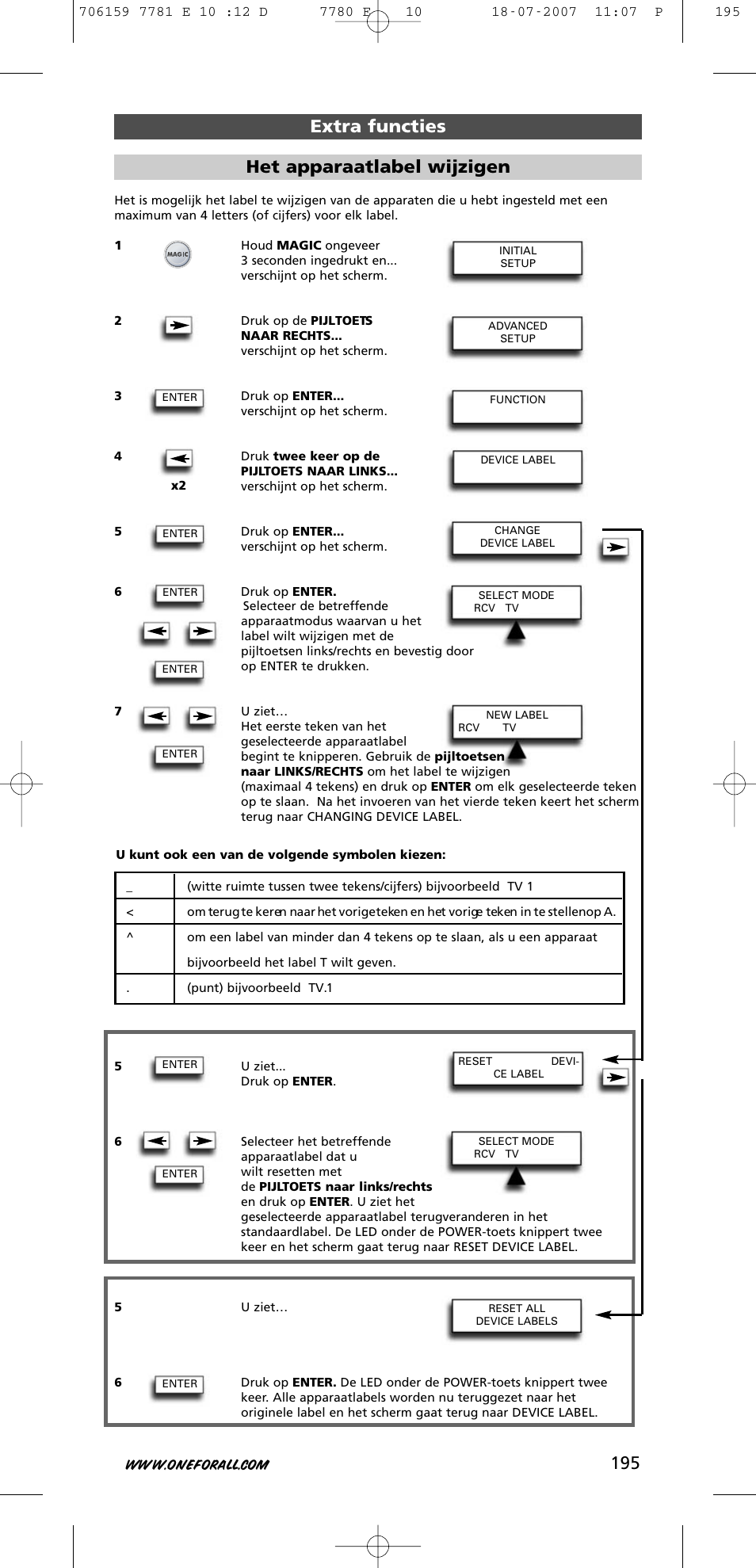 195 extra functies het apparaatlabel wijzigen | One for All URC-7781 User Manual | Page 196 / 319