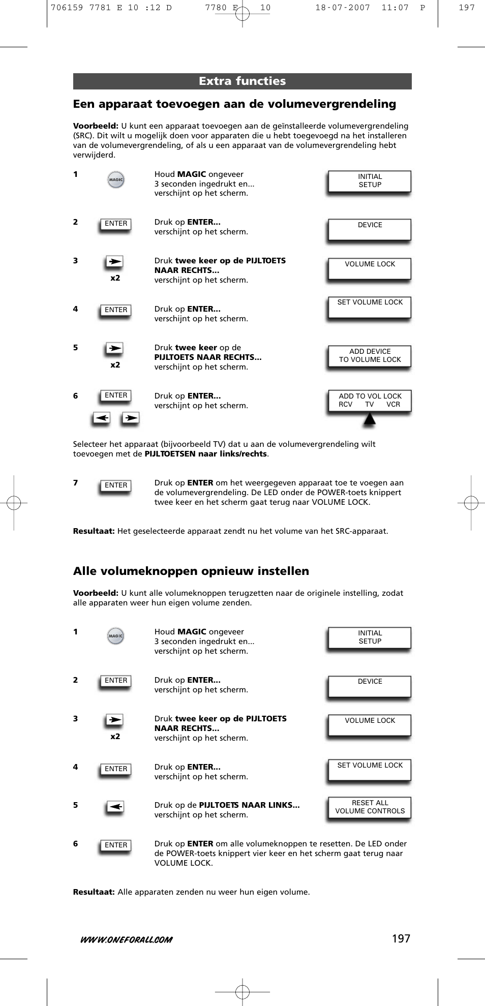 Alle volumeknoppen opnieuw instellen | One for All URC-7781 User Manual | Page 198 / 319