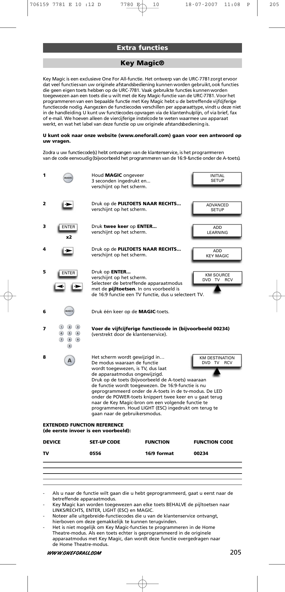 Extra functies key magic | One for All URC-7781 User Manual | Page 206 / 319