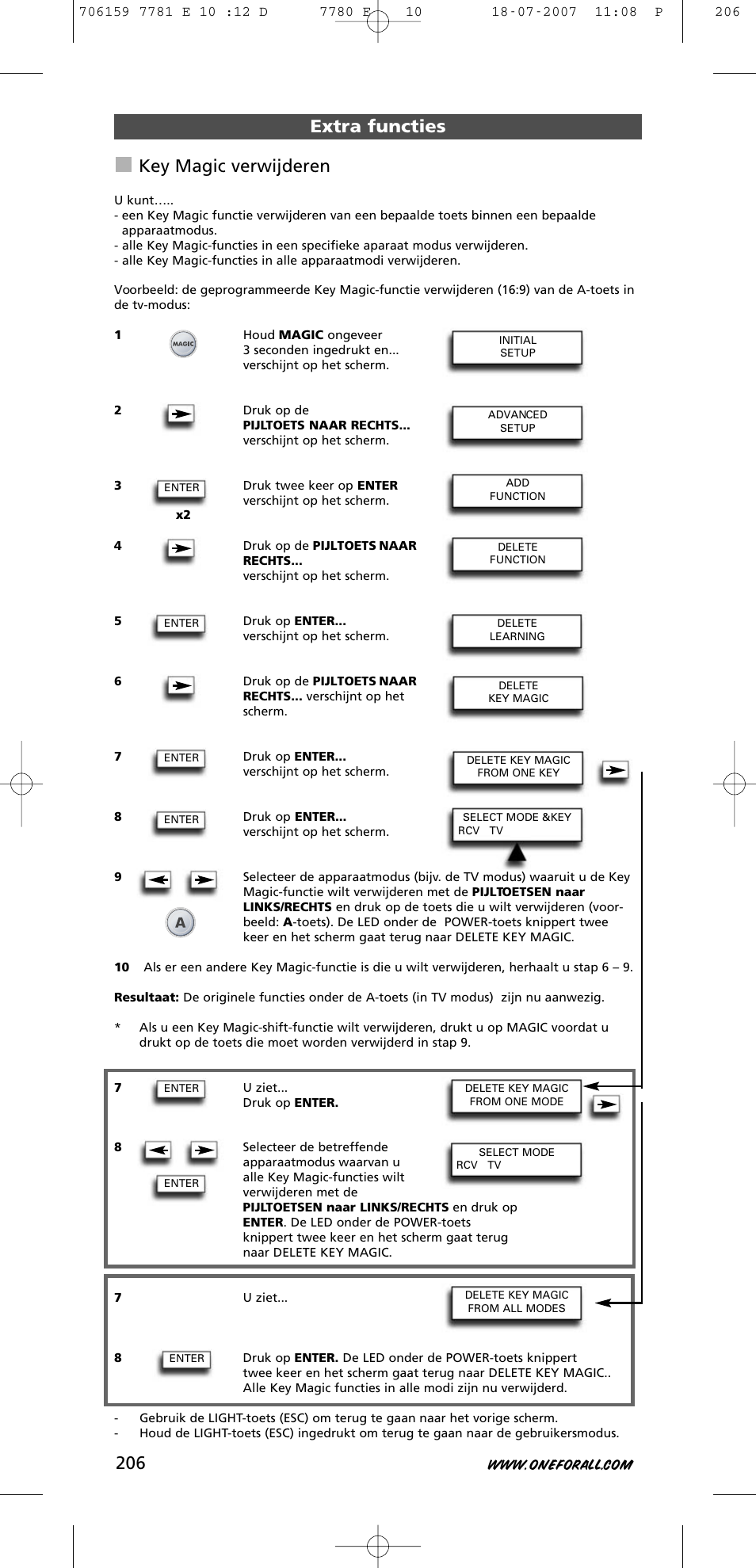 Extra functies key magic verwijderen | One for All URC-7781 User Manual | Page 207 / 319