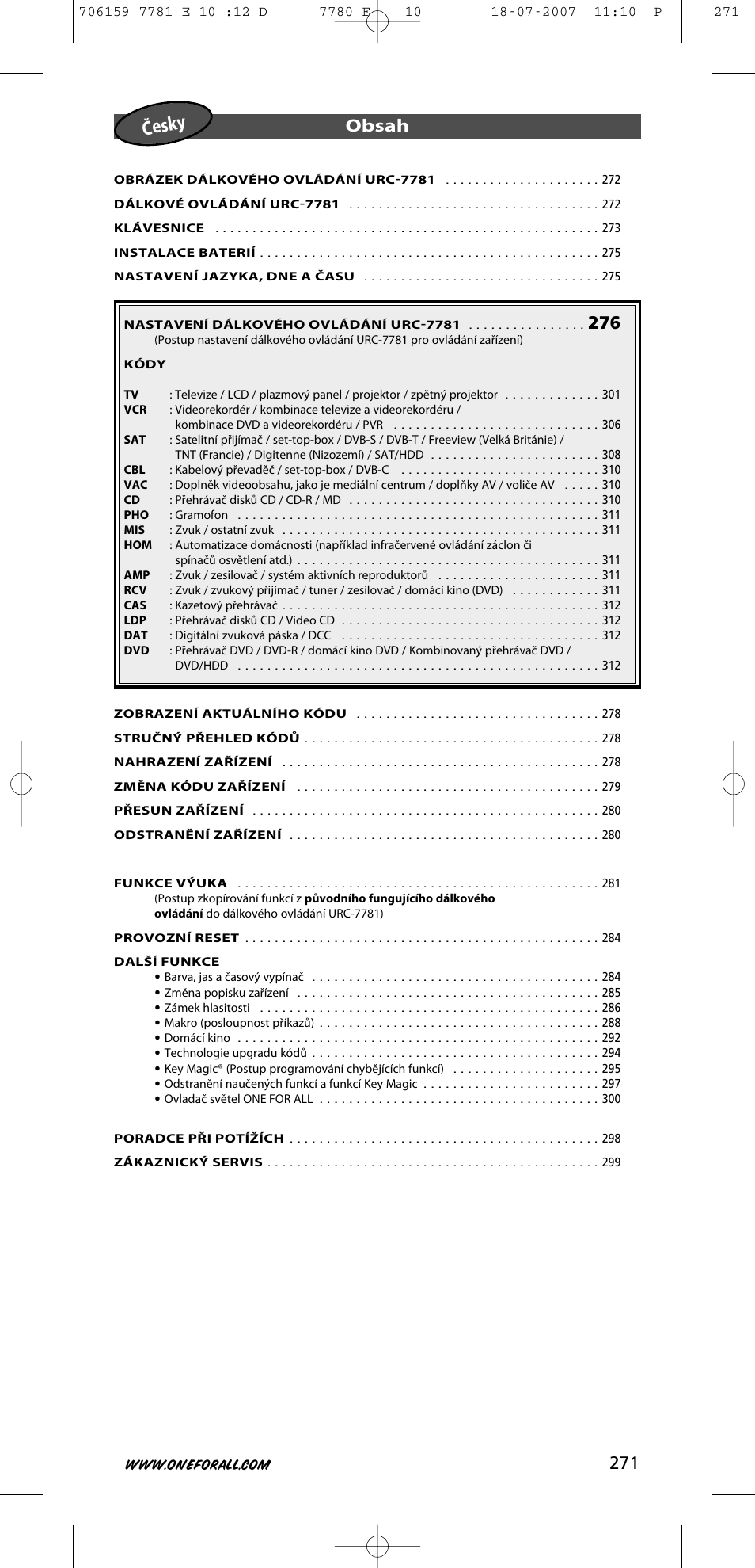 One for All URC-7781 User Manual | Page 272 / 319