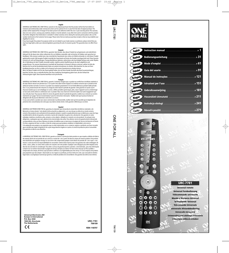 Urc-7781 | One for All URC-7781 User Manual | Page 319 / 319