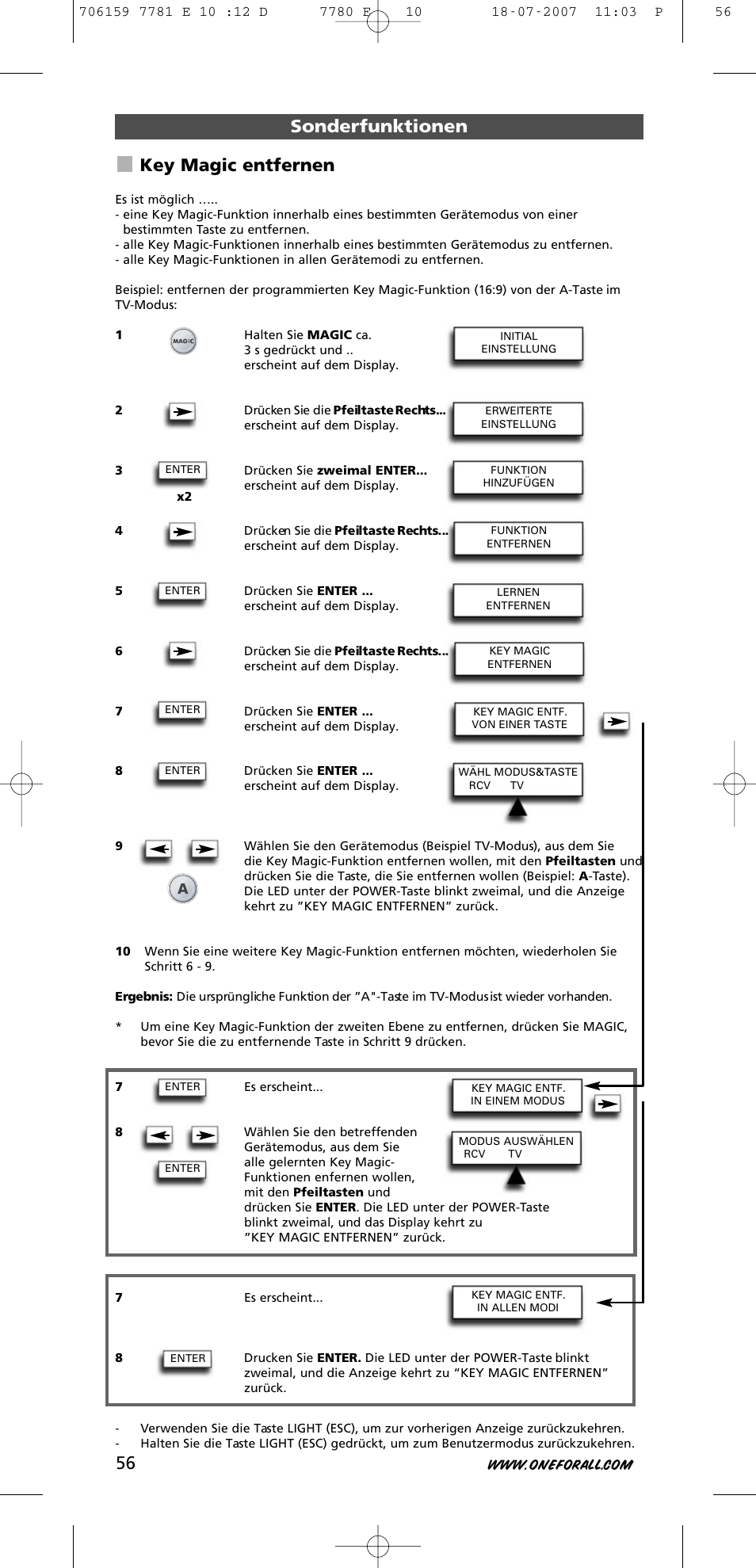 Sonderfunktionen key magic entfernen | One for All URC-7781 User Manual | Page 57 / 319