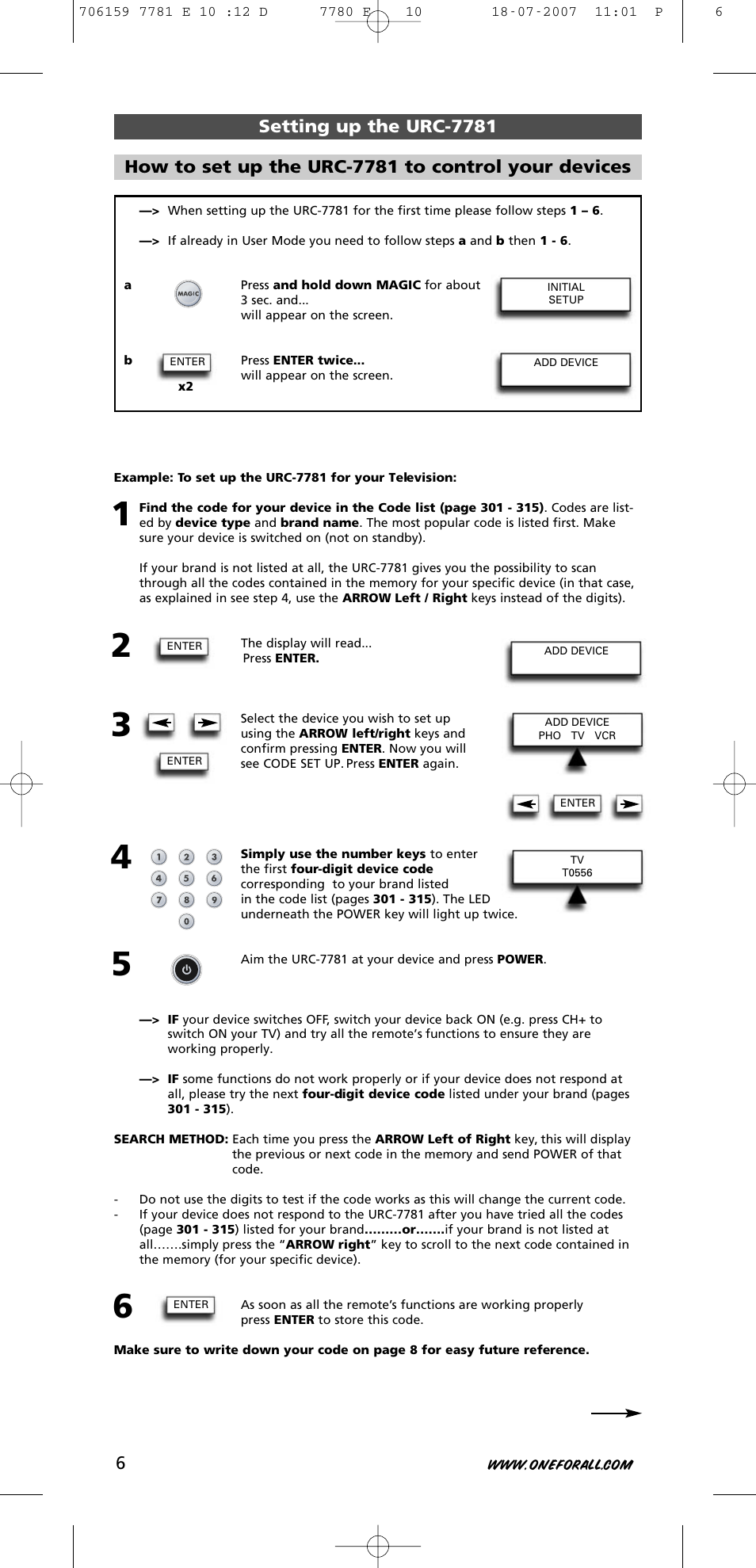 One for All URC-7781 User Manual | Page 7 / 319