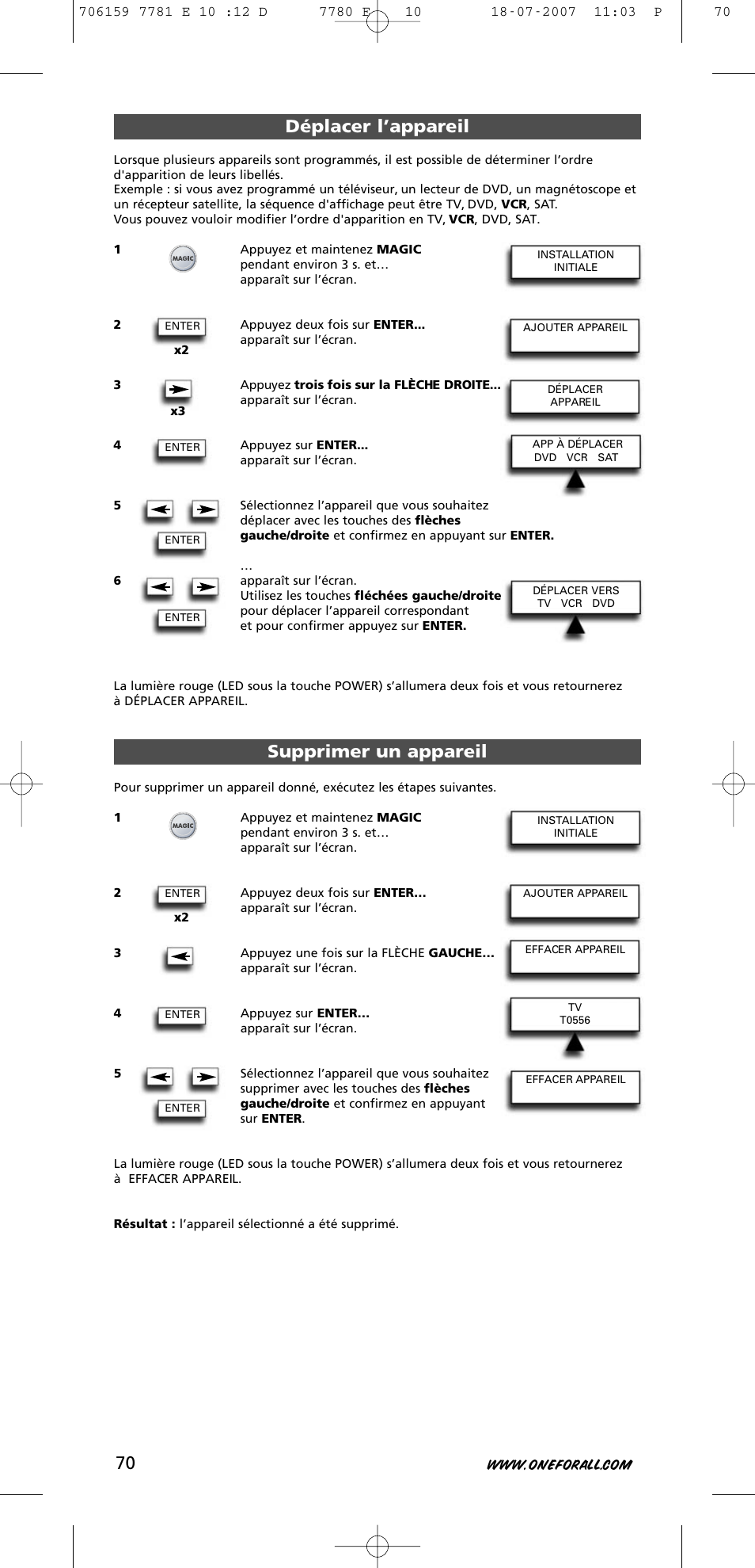 Déplacer l’appareil, Supprimer un appareil | One for All URC-7781 User Manual | Page 71 / 319