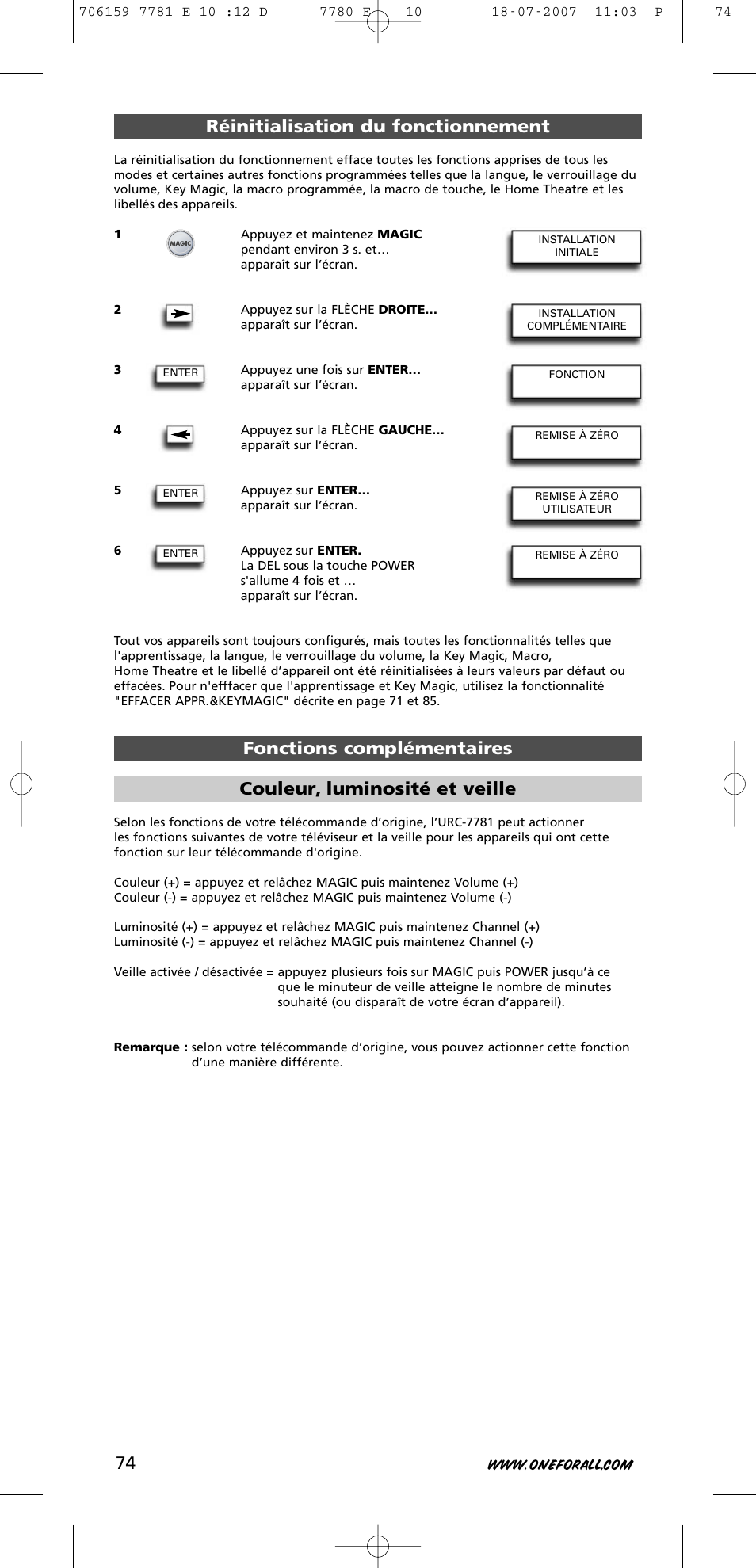 Couleur, luminosité et veille | One for All URC-7781 User Manual | Page 75 / 319