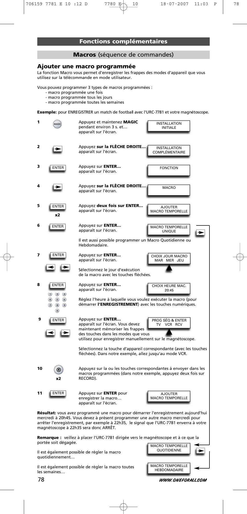 Macros (séquence de commandes) | One for All URC-7781 User Manual | Page 79 / 319