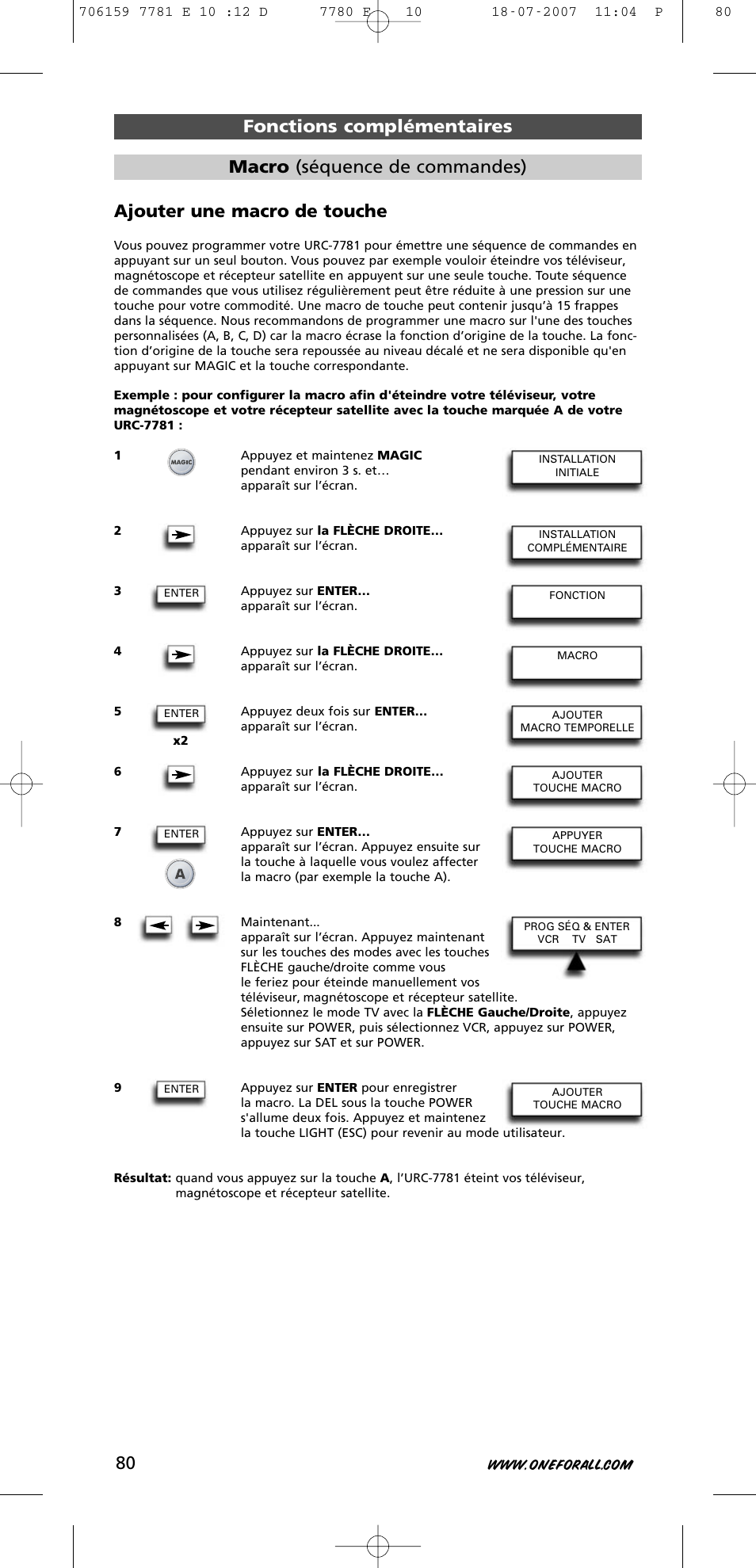 Ajouter une macro de touche | One for All URC-7781 User Manual | Page 81 / 319