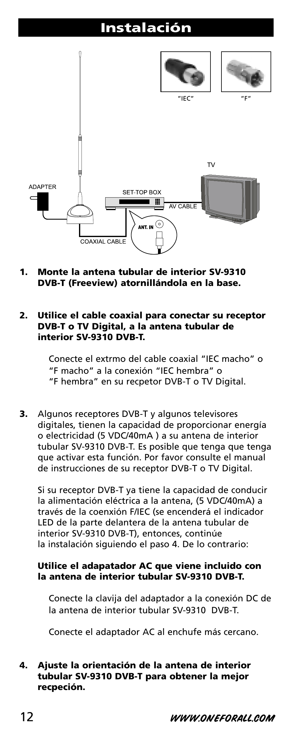 Instalación | One for All SV-9310 User Manual | Page 12 / 40