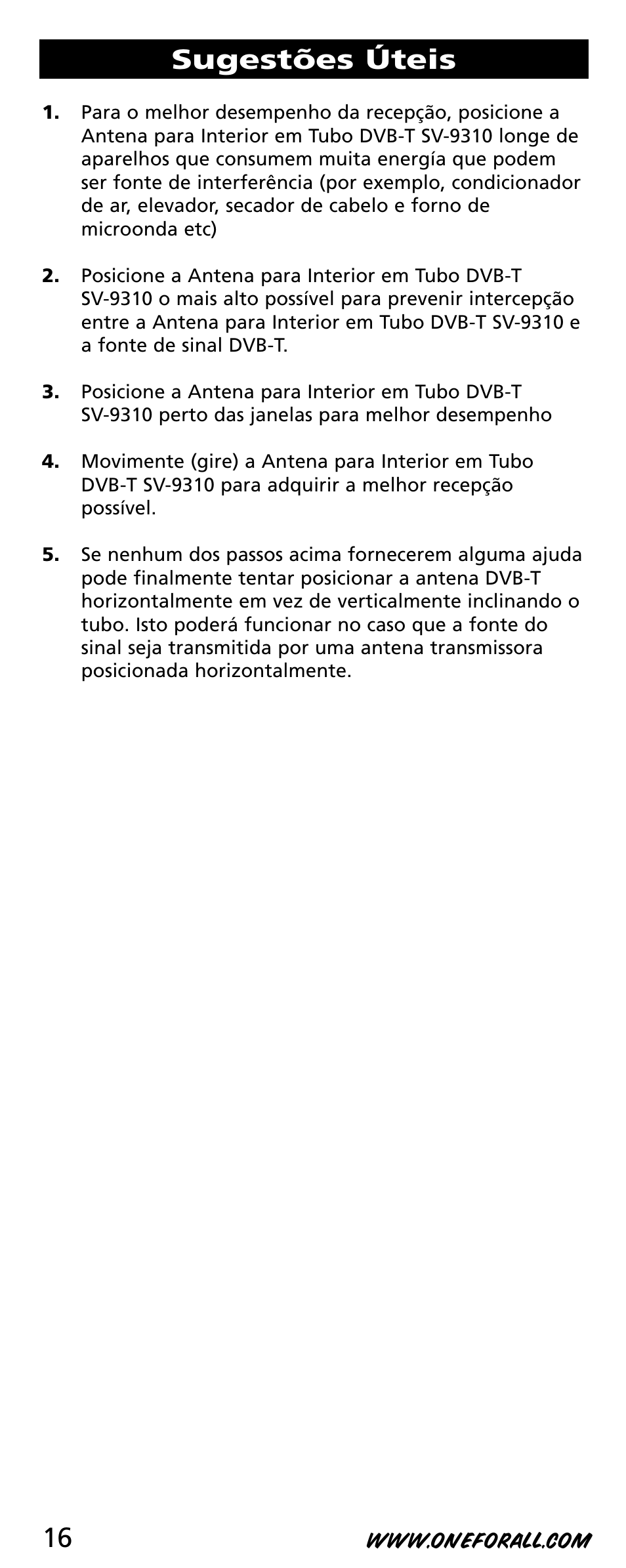 Sugestões úteis | One for All SV-9310 User Manual | Page 16 / 40