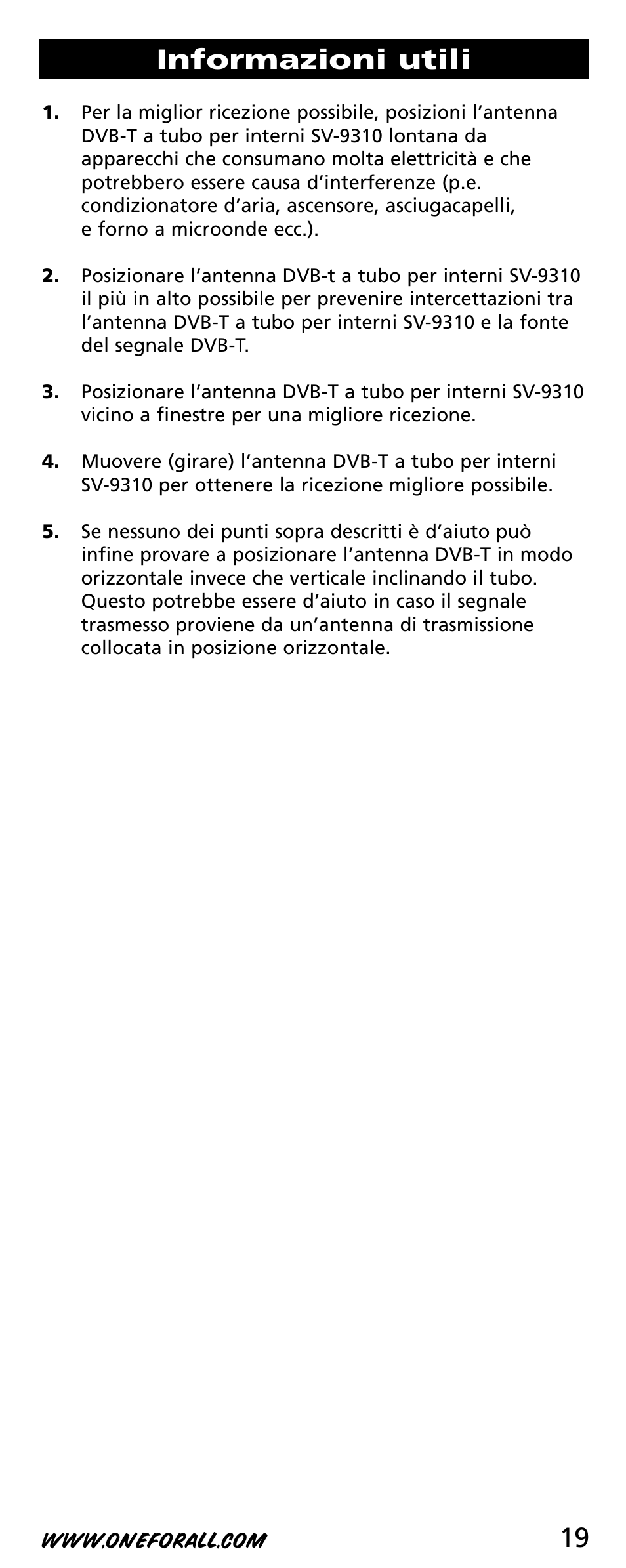 19 informazioni utili | One for All SV-9310 User Manual | Page 19 / 40
