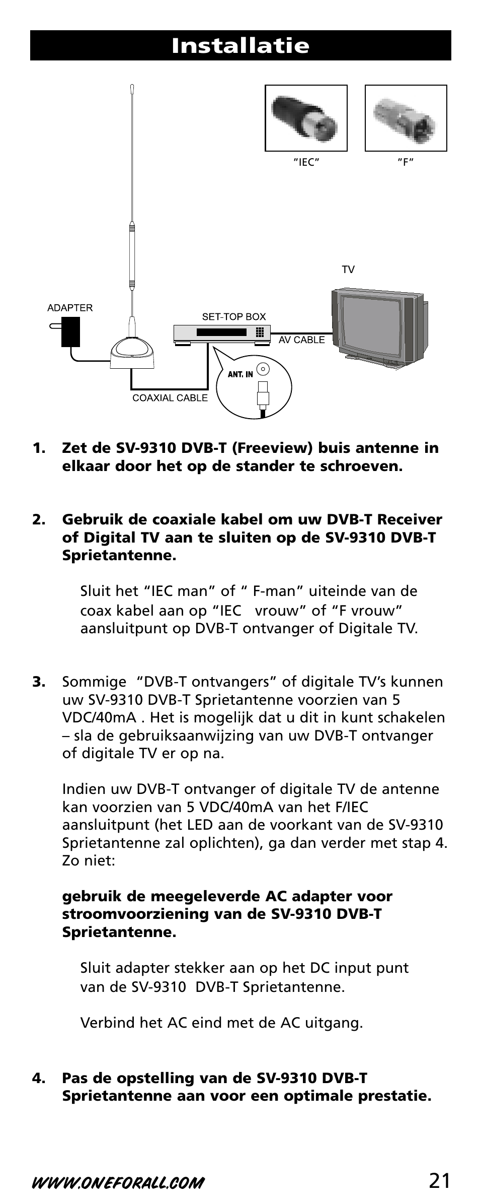 21 installatie | One for All SV-9310 User Manual | Page 21 / 40