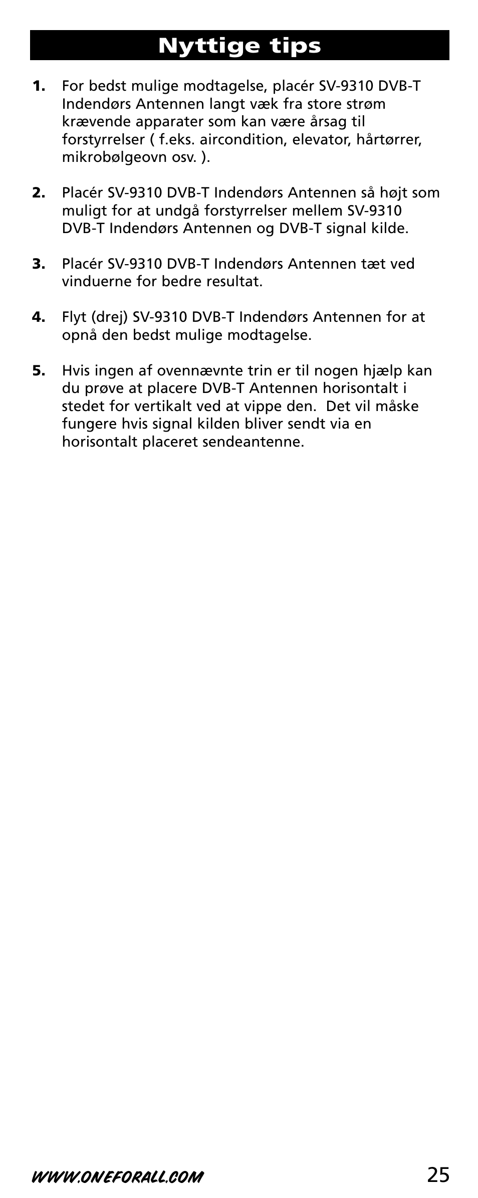 25 nyttige tips | One for All SV-9310 User Manual | Page 25 / 40