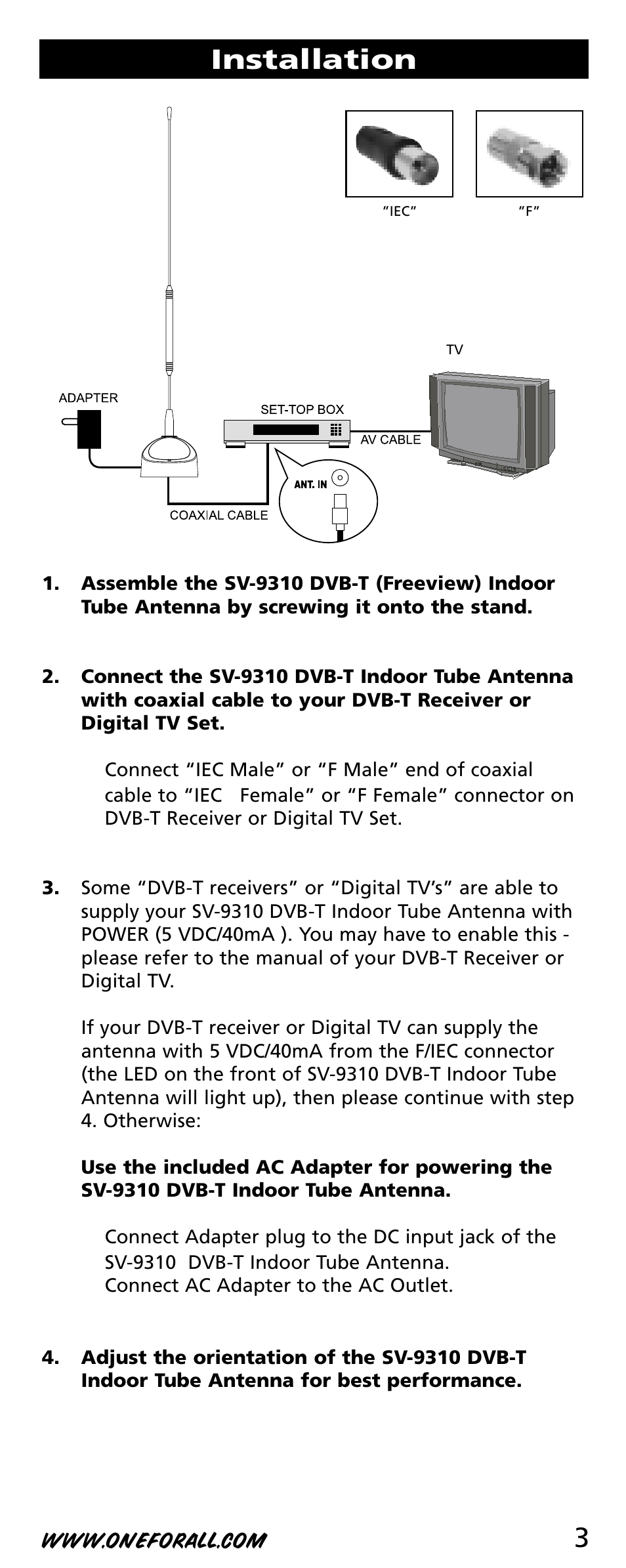 3installation | One for All SV-9310 User Manual | Page 3 / 40