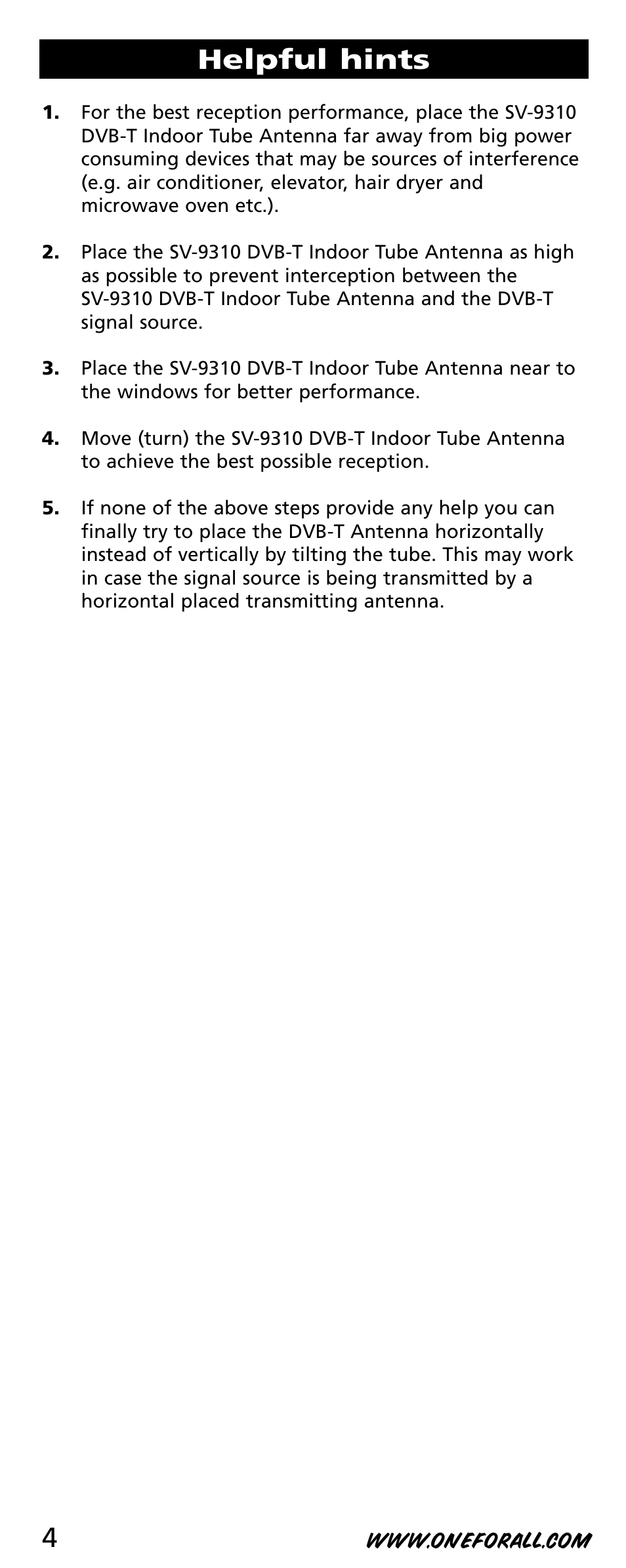 Helpful hints | One for All SV-9310 User Manual | Page 4 / 40
