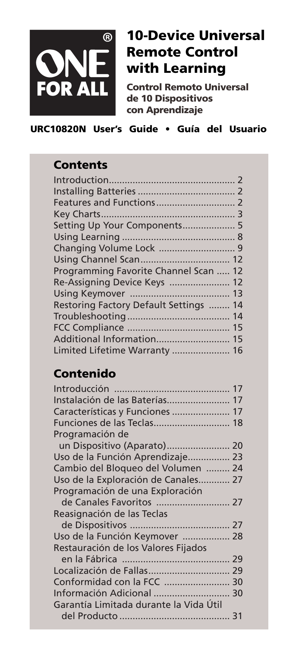 One for All URC10820N User Manual | 34 pages