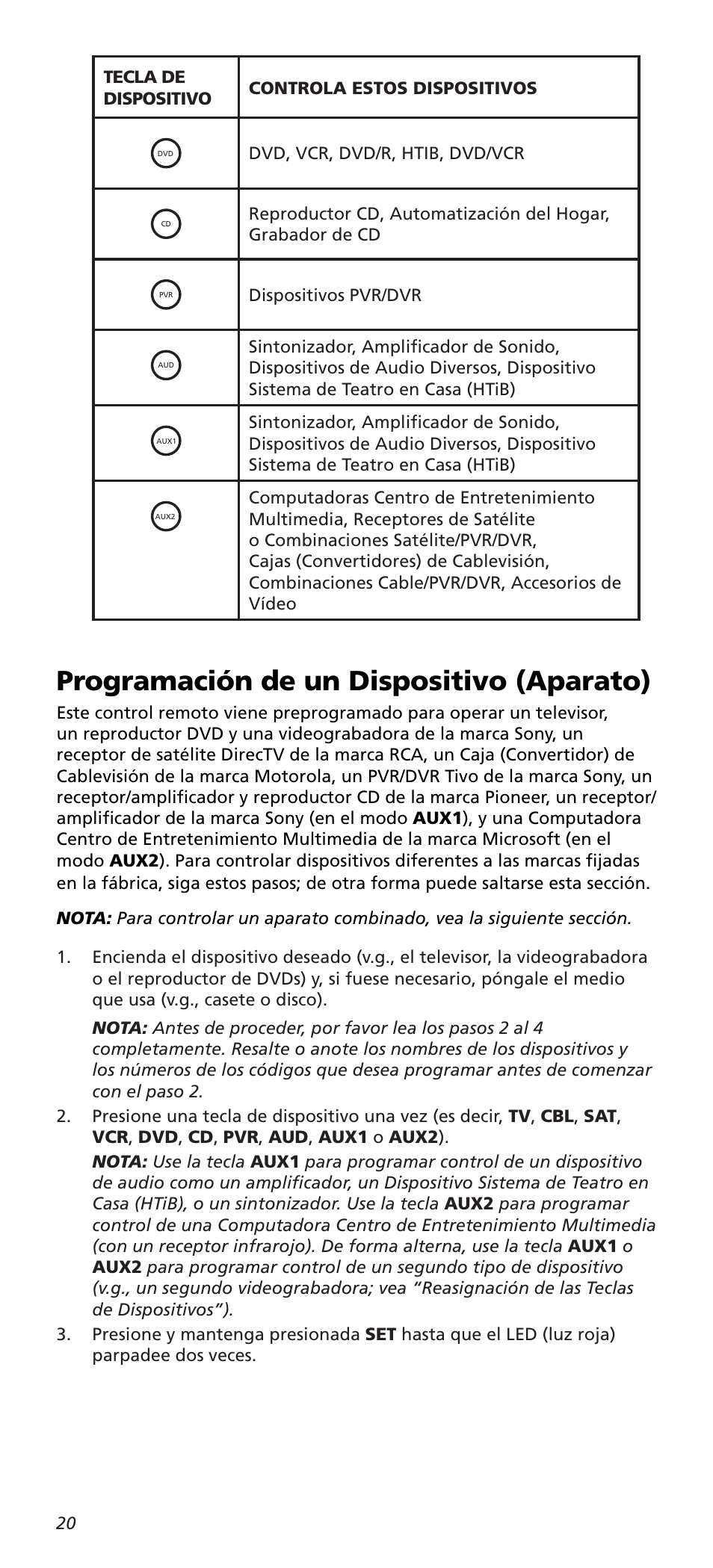 Programación de un dispositivo (aparato) | One for All URC10820N User Manual | Page 20 / 34