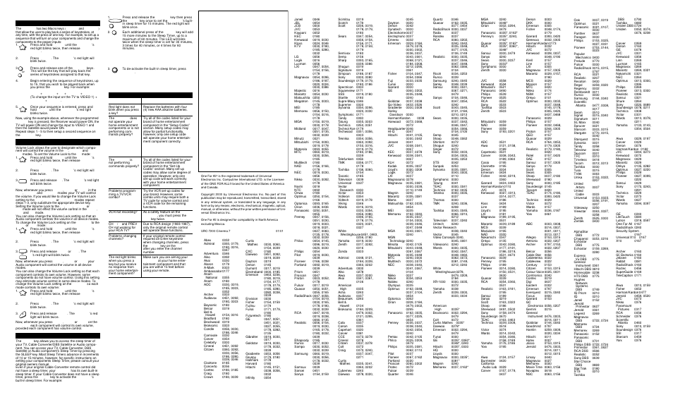 Problem solution trouble shooting | One for All URC 7200 User Manual | Page 3 / 3