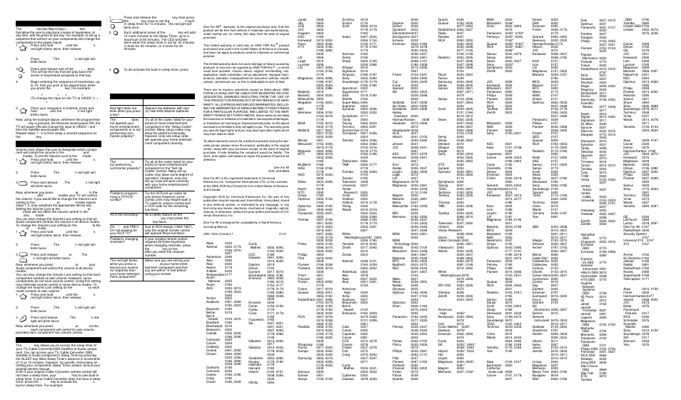 Problem solution trouble shooting | One for All URC 7200 / 7201 User Manual | Page 3 / 3