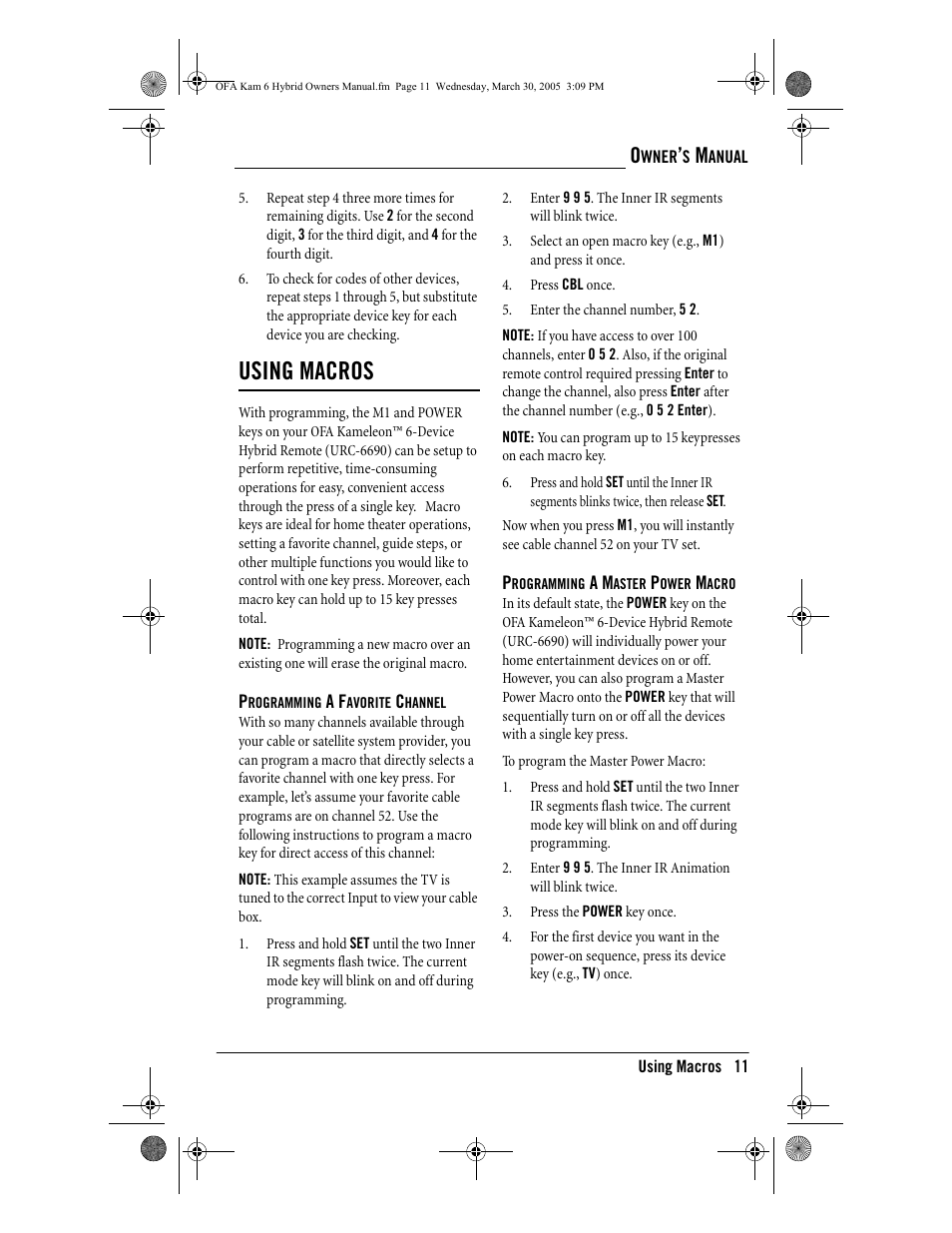 Using macros | One for All OFA KAMELEON URC-6690 User Manual | Page 13 / 44