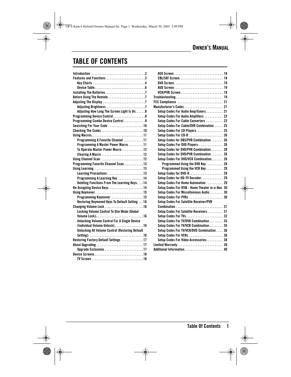 One for All OFA KAMELEON URC-6690 User Manual | Page 3 / 44