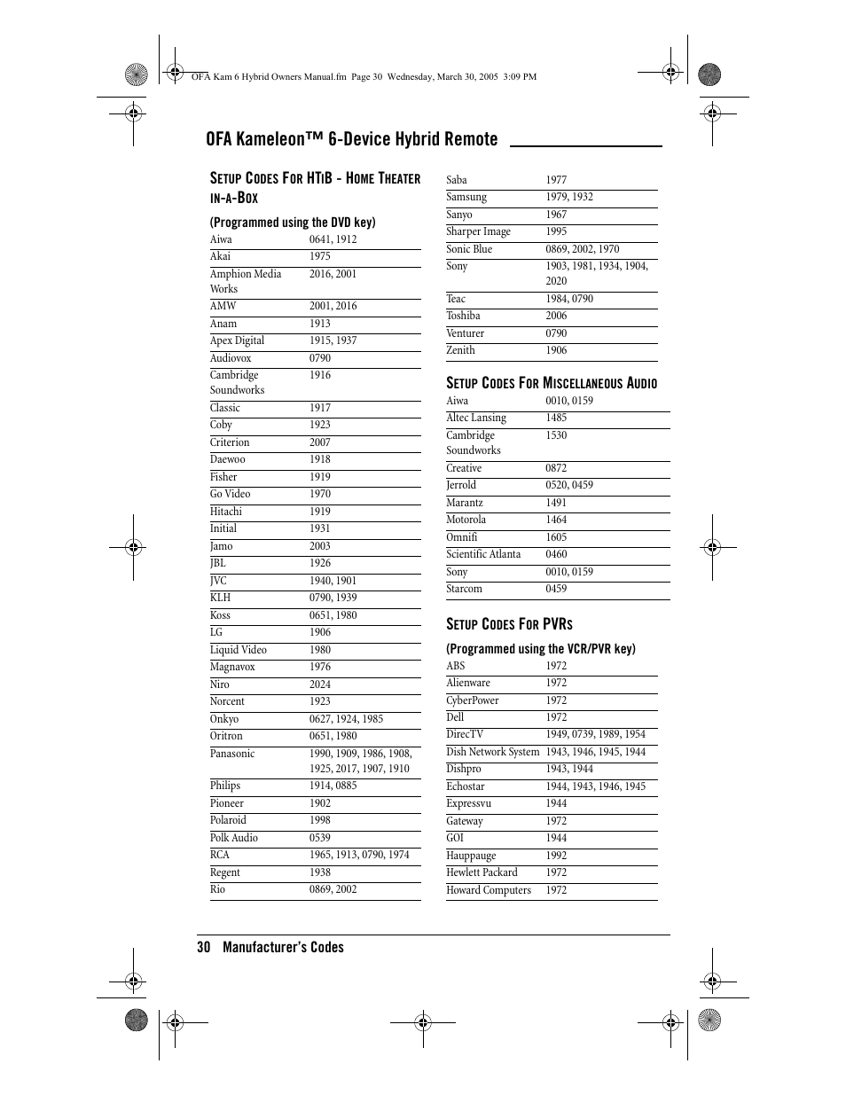 Ofa kameleon™ 6-device hybrid remote, B - h | One for All OFA KAMELEON URC-6690 User Manual | Page 32 / 44