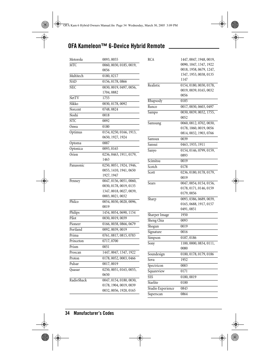Ofa kameleon™ 6-device hybrid remote | One for All OFA KAMELEON URC-6690 User Manual | Page 36 / 44