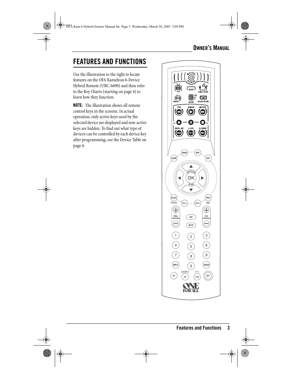 Features and functions | One for All OFA KAMELEON URC-6690 User Manual | Page 5 / 44