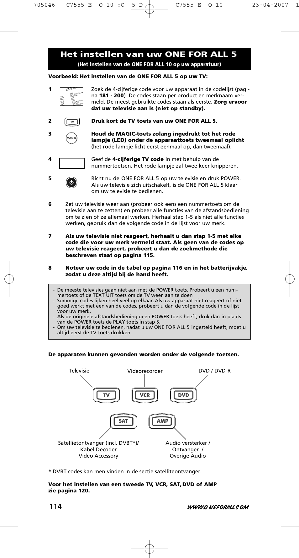 Het instellen van uw one for all 5 | One for All URC-7780 User Manual | Page 115 / 205