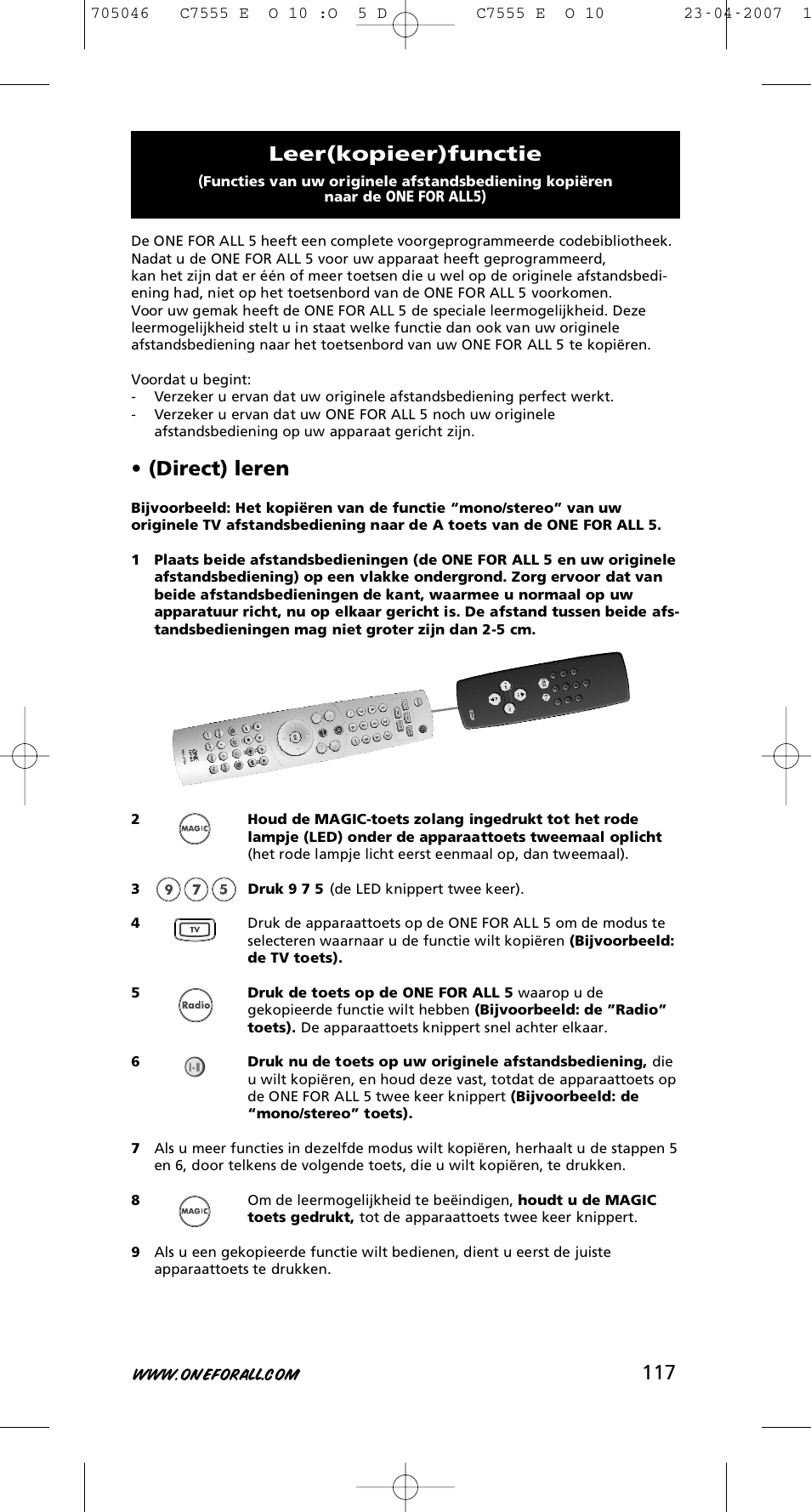 Direct) leren, Leer(kopieer)functie | One for All URC-7780 User Manual | Page 118 / 205