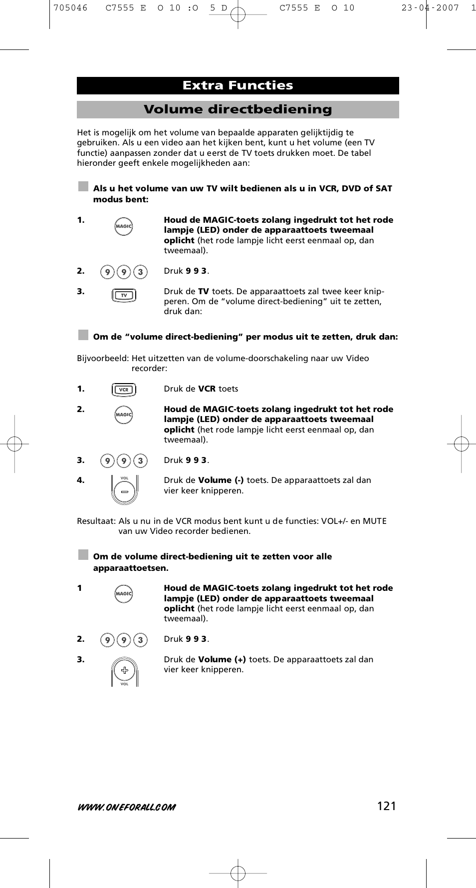 121 volume directbediening, Extra functies | One for All URC-7780 User Manual | Page 122 / 205