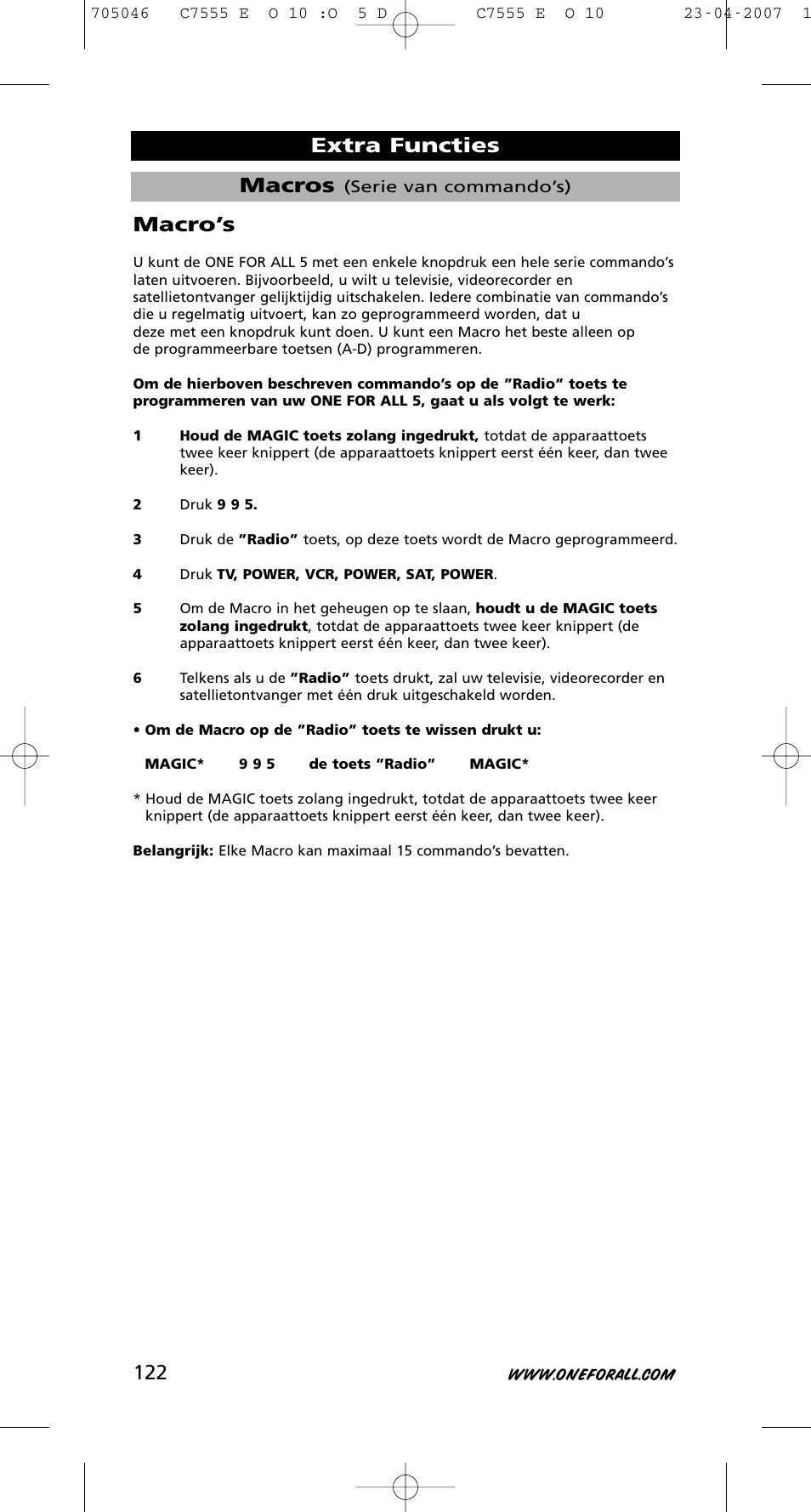 Macros, Extra functies macro’s | One for All URC-7780 User Manual | Page 123 / 205