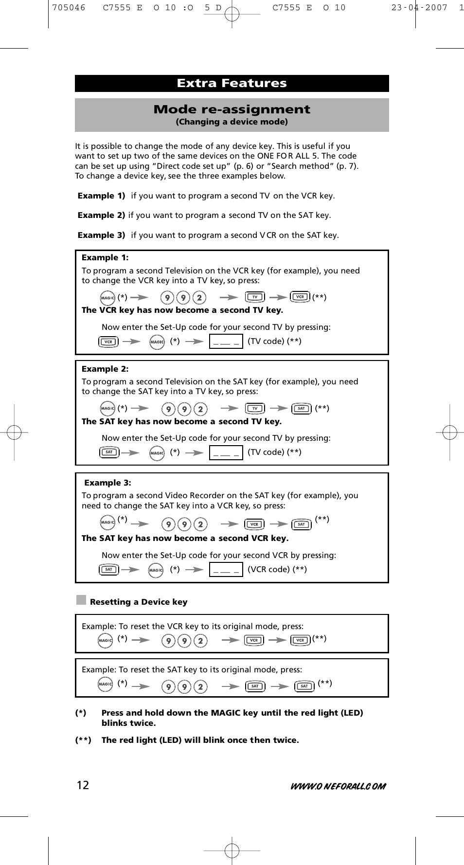 Extra features mode re-assignment | One for All URC-7780 User Manual | Page 13 / 205