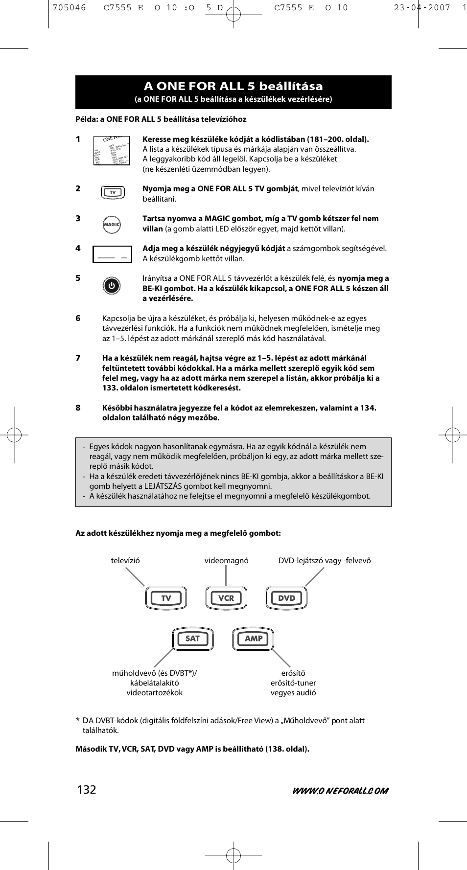 A one for all 5 beállítása | One for All URC-7780 User Manual | Page 133 / 205