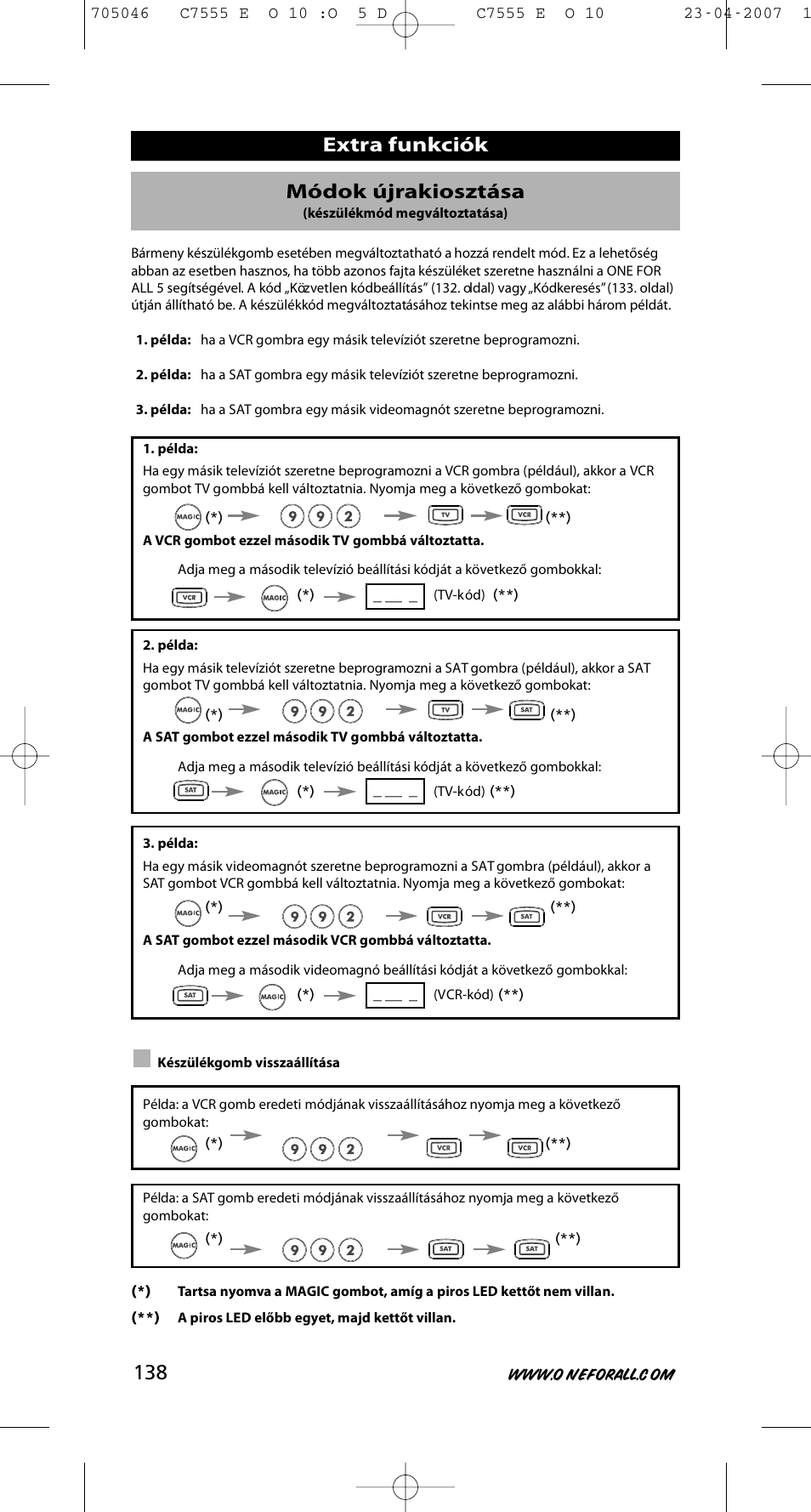 Extra funkciók módok újrakiosztása | One for All URC-7780 User Manual | Page 139 / 205