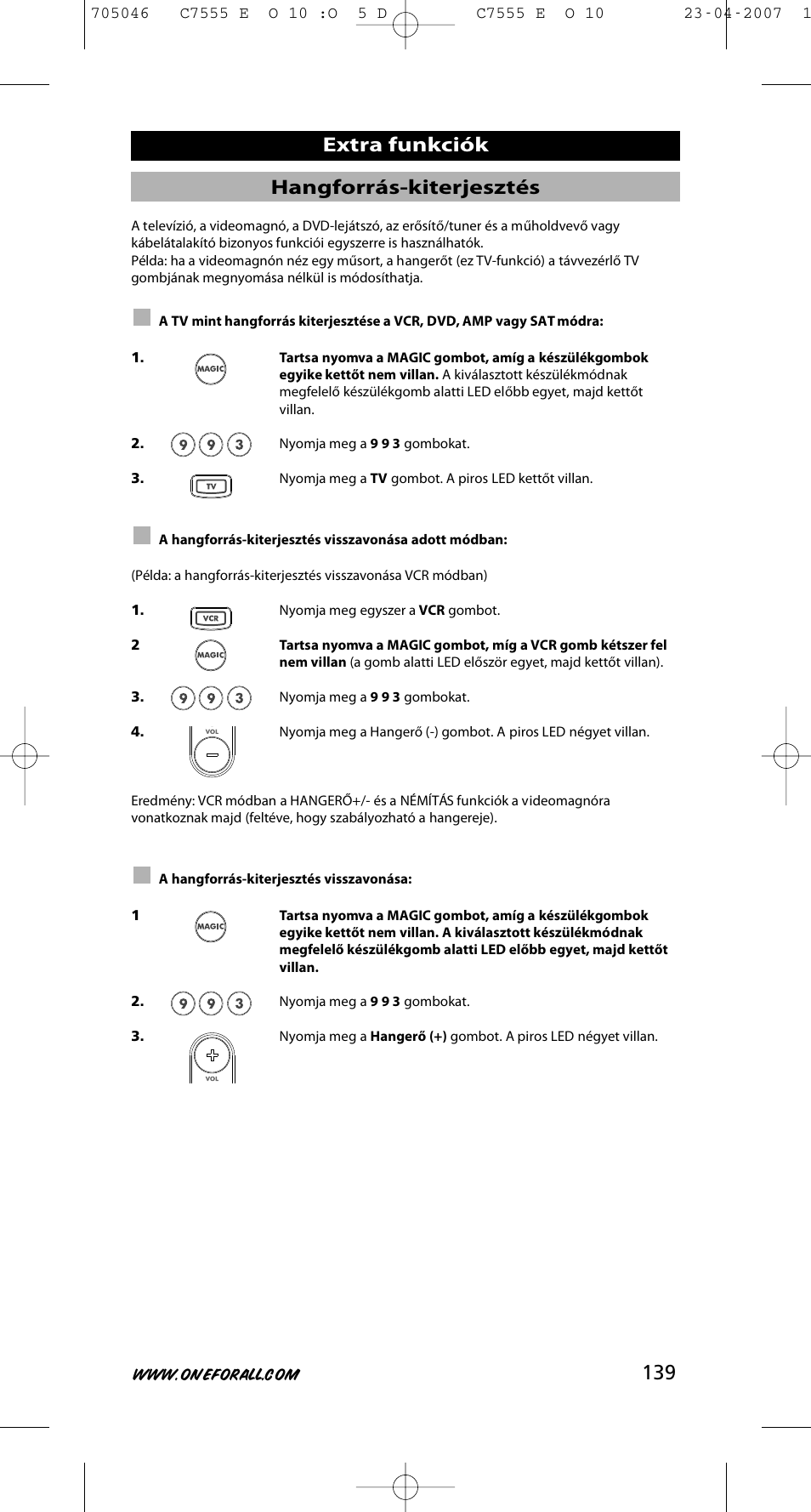 139 hangforrás-kiterjesztés, Extra funkciók | One for All URC-7780 User Manual | Page 140 / 205