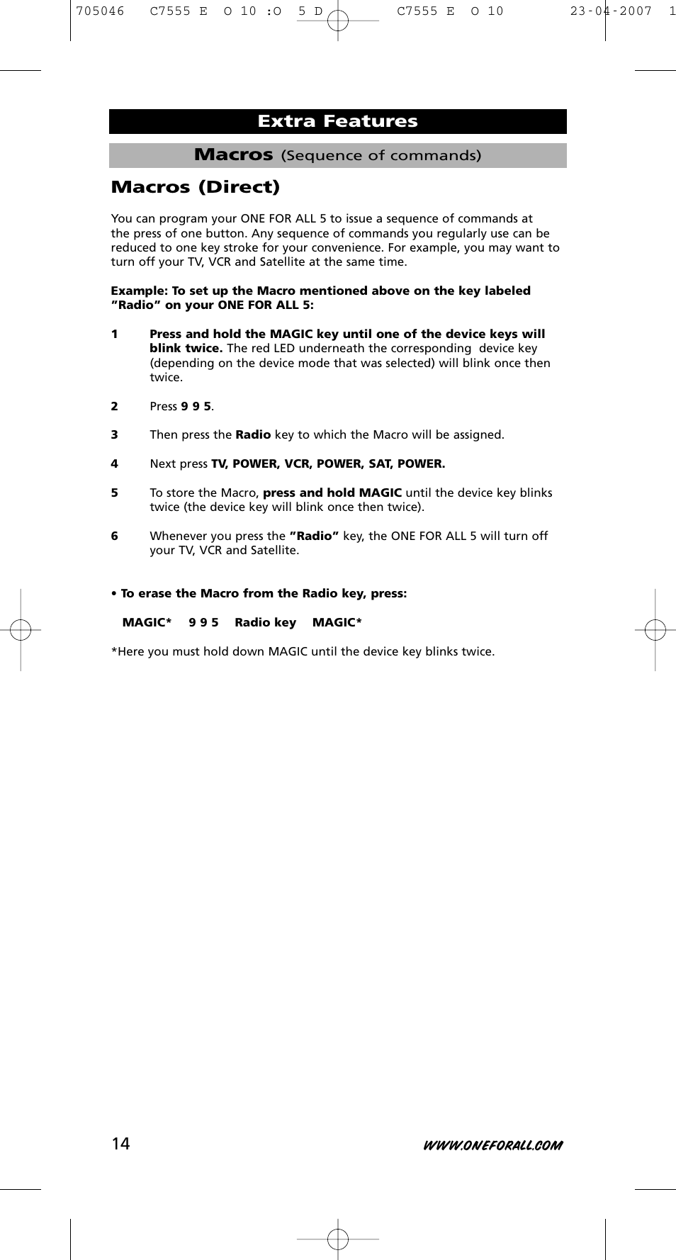 Macros, Extra features macros (direct) | One for All URC-7780 User Manual | Page 15 / 205