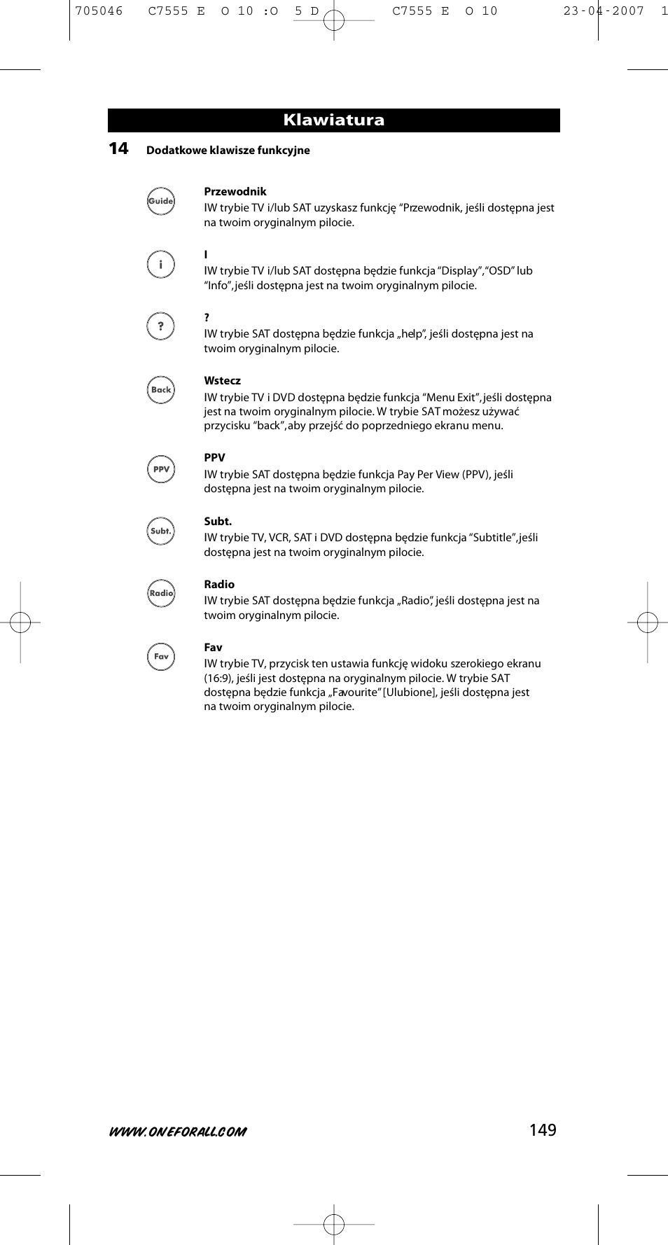 Klawiatura | One for All URC-7780 User Manual | Page 150 / 205