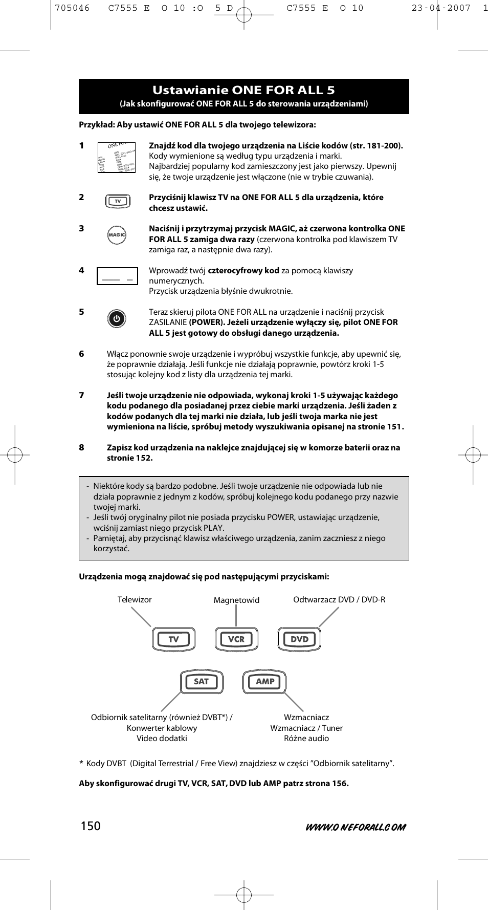 Ustawianie one for all 5 | One for All URC-7780 User Manual | Page 151 / 205