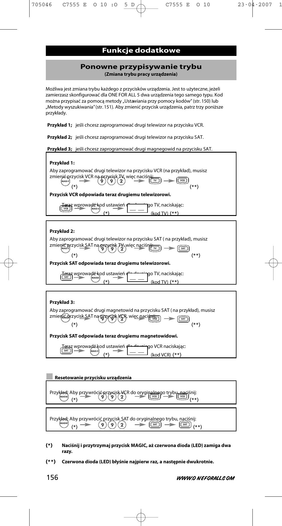 Funkcje dodatkowe ponowne przypisywanie trybu | One for All URC-7780 User Manual | Page 157 / 205