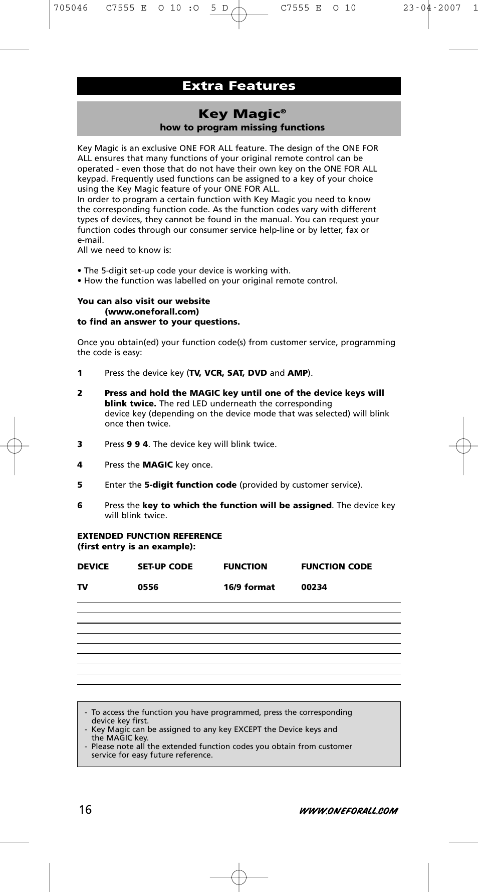 Key magic, Extra features | One for All URC-7780 User Manual | Page 17 / 205