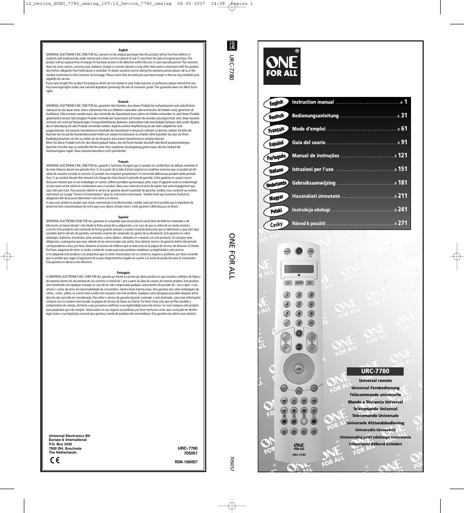 Urc-7780 | One for All URC-7780 User Manual | Page 205 / 205