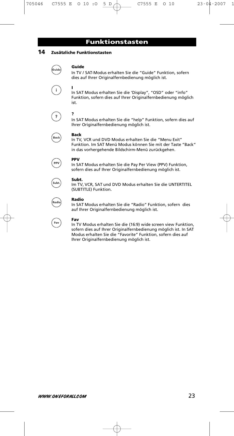 Funktionstasten | One for All URC-7780 User Manual | Page 24 / 205