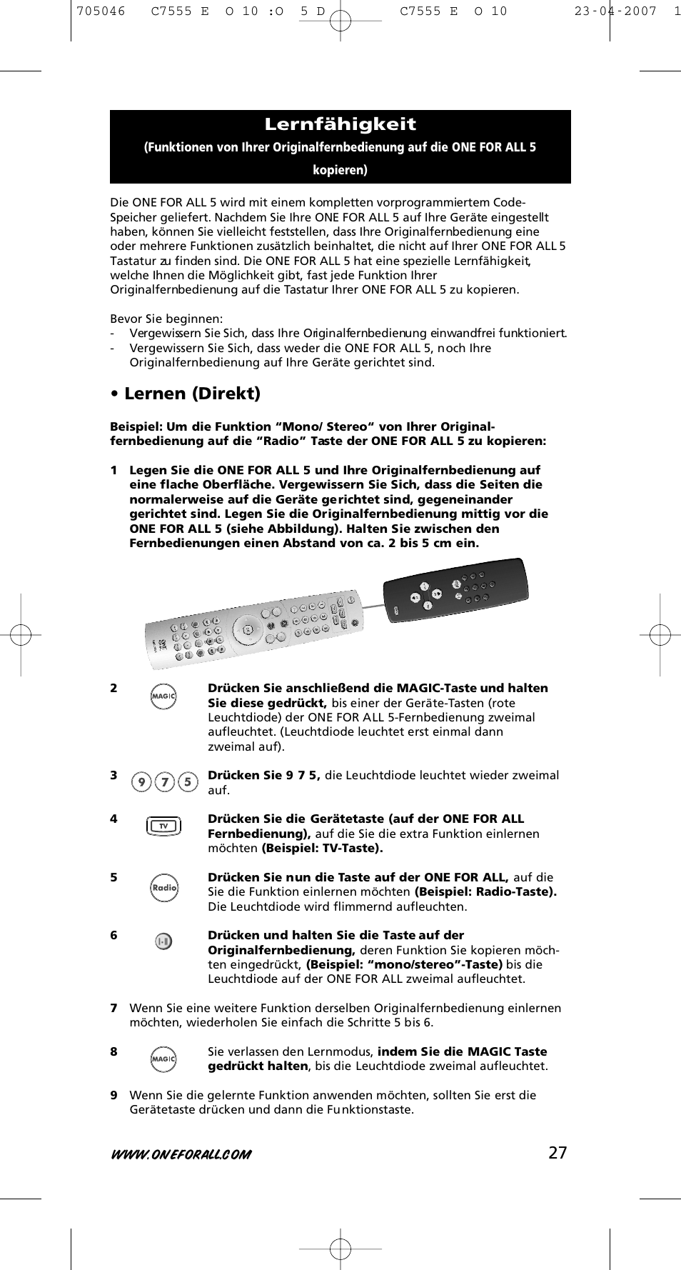 Lernen (direkt), Lernfähigkeit | One for All URC-7780 User Manual | Page 28 / 205