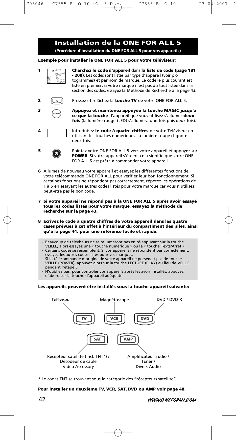 Installation de la one for al l 5 | One for All URC-7780 User Manual | Page 43 / 205
