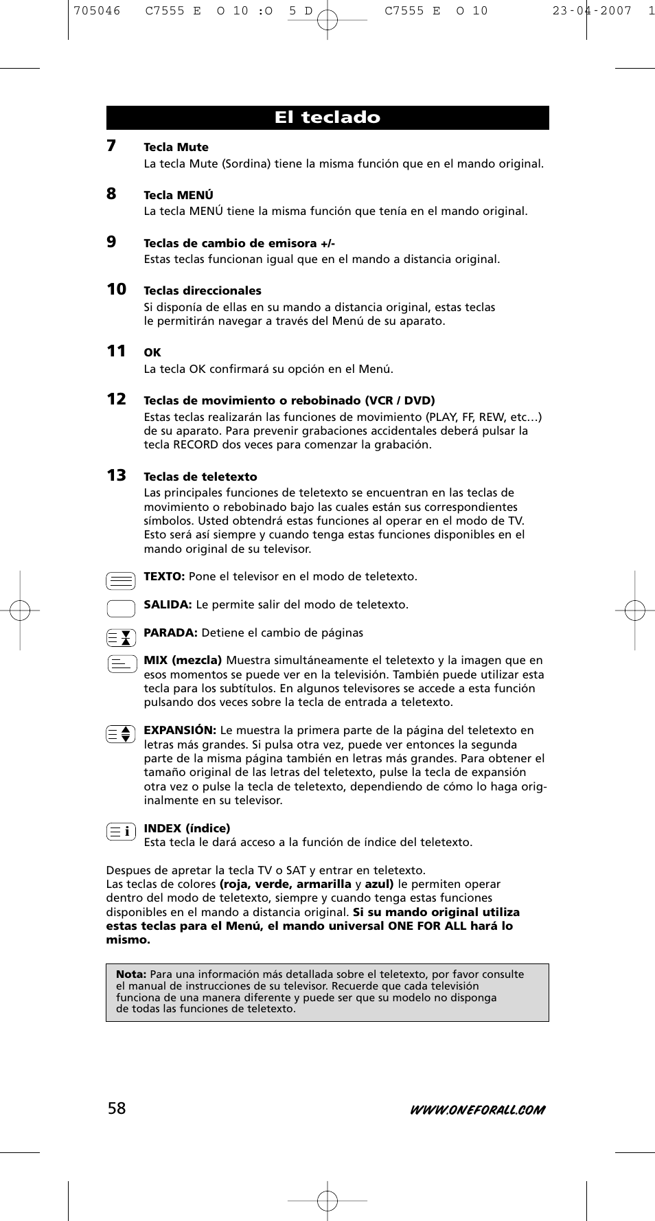 El teclado | One for All URC-7780 User Manual | Page 59 / 205