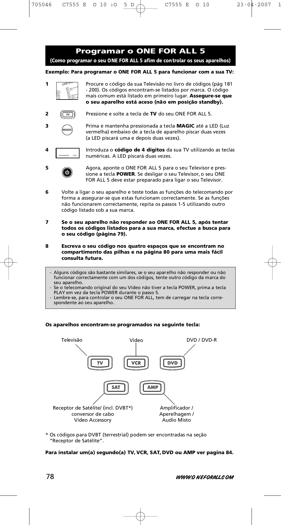 Programar o one for al l 5 | One for All URC-7780 User Manual | Page 79 / 205