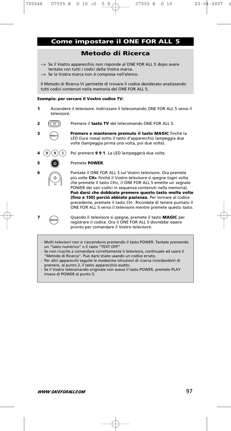 Come impostare il one for all 5 metodo di ricerca | One for All URC-7780 User Manual | Page 98 / 205