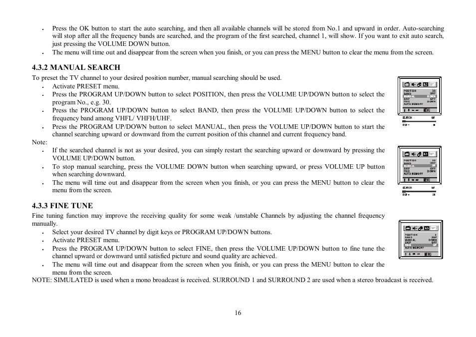 2 manual search, 3 fine tune | Hyundai H-TV2907PF User Manual | Page 16 / 55